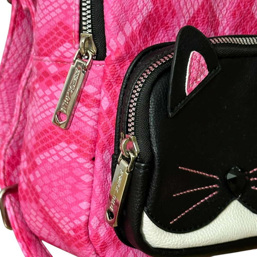 Betsey Johnson Cat Mini Backpack Pink Snakeskin Crossbody Y2K Novelty Bag‎ - Picture 5 of 11
